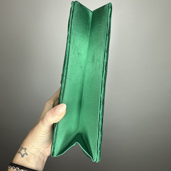 Vintage 50s Walborg Green Satin Evening Clutch with Gold Embellishment Handmade - Picture 9 of 11